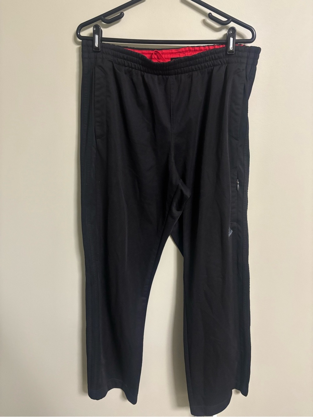 Adidas Track Pants Mens Size Large Black Red Warm Up Zip Side Pocket Y2K